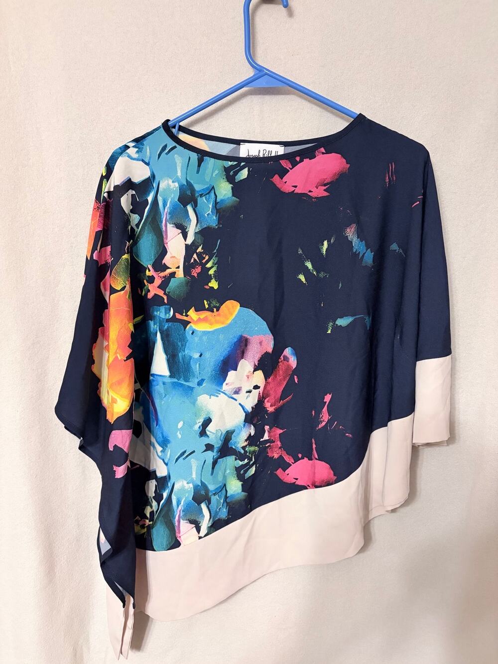Joseph Ribkoff Asymmetrical Poncho Top Navy Blue Abstract Floral